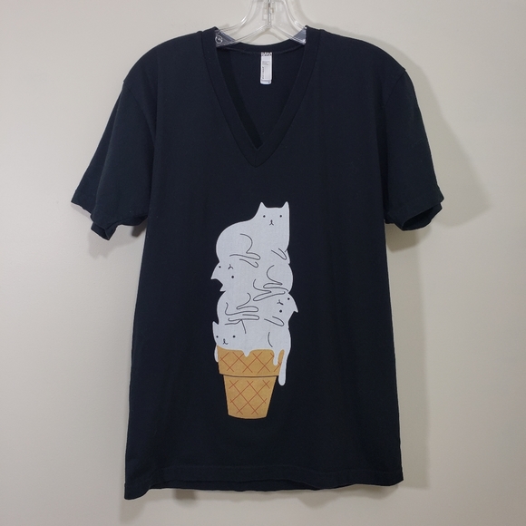 American Apparel kitty cat cone v-neck graphic t-shirt woman's size medium - Picture 1 of 8